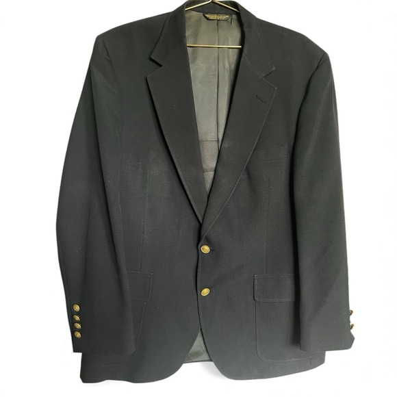 Baskin Other - Baskin Barrister Tailored Mens Navy Blazer Sport Coat Gold Buttons USA Made 44 R